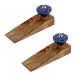 2 Pieces Navy Blue Wheel Flower Ceramic Wooden Door Stopper